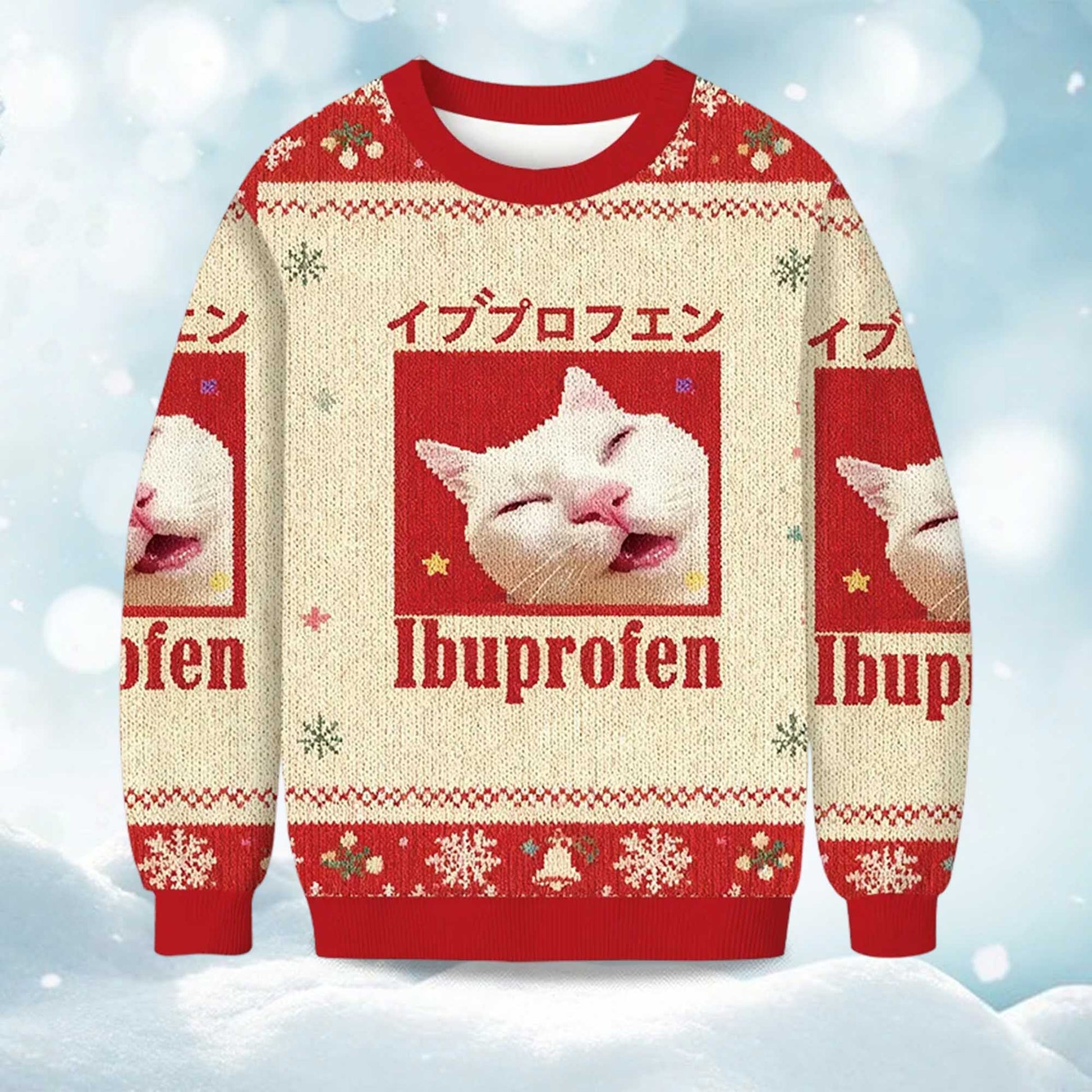 2026 Ibuprofen Meme Cat Christmas Ugly Sweater Moonbestprint