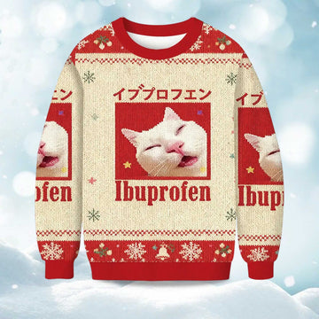 2026 Ibuprofen Meme Cat Christmas Ugly Sweater Moonbestprint
