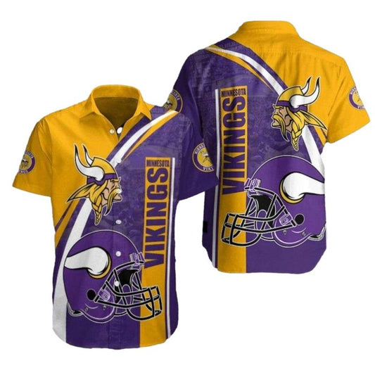 Iconic Helmet Minnesota Vikings Striped Yellow Hawaiian Shirt - Moonbestprint