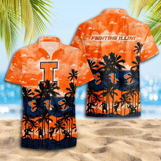 Illinois Fighting Illini Hawaiian Shirt Trending Summer, NCAA Hawaiian Shirt Moonbestprint