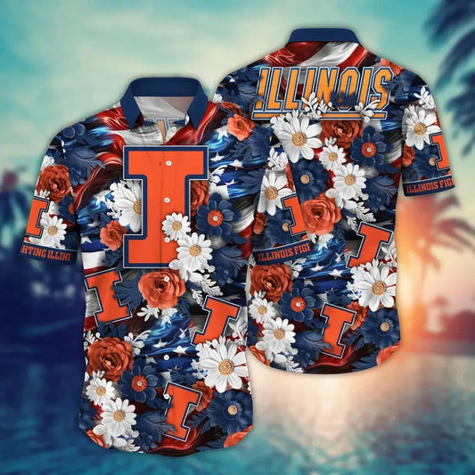 Illinois Fighting Illini NCAA Aloha Hawaiian Shirt 1, NCAA Hawaiian Shirt Moonbestprint
