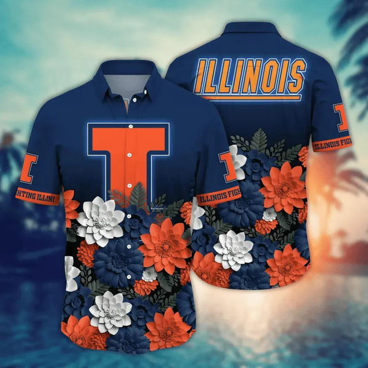 Illinois Fighting Illini NCAA Flower Aloha Hawaiian Shirt, NCAA Hawaiian Shirt Moonbestprint