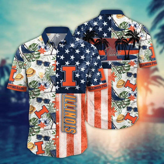 Illinois Fighting Illini NCAA Flower Aloha Hawaiian Shirt 11, NCAA Hawaiian Shirt Moonbestprint