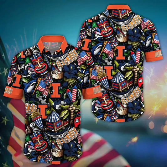 Illinois Fighting Illini NCAA Flower Aloha Hawaiian Shirt 13, NCAA Hawaiian Shirt Moonbestprint