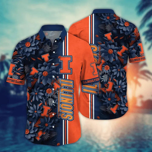 Illinois Fighting Illini NCAA Flower Aloha Hawaiian Shirt 4, NCAA Hawaiian Shirt Moonbestprint