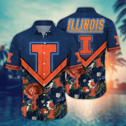 Illinois Fighting Illini NCAA Flower Aloha Hawaiian Shirt 5, NCAA Hawaiian Shirt Moonbestprint