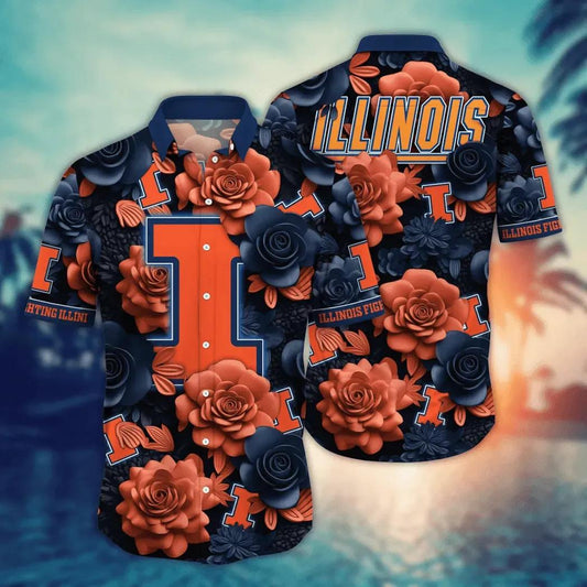 Illinois Fighting Illini NCAA Flower Aloha Hawaiian Shirt 7, NCAA Hawaiian Shirt Moonbestprint