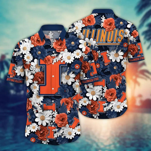 Illinois Fighting Illini NCAA Flower Aloha Hawaiian Shirt 9, NCAA Hawaiian Shirt Moonbestprint