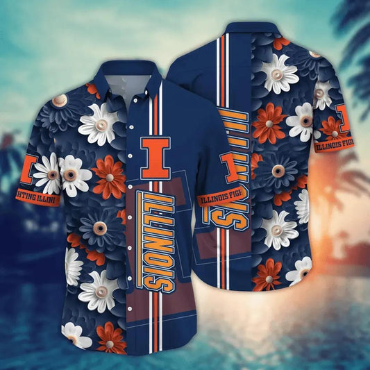 Illinois Fighting Illini, Style Hot Trending Summer NCAA Flower Aloha Hawaiian Shirt 14, NCAA Hawaiian Shirt Moonbestprint
