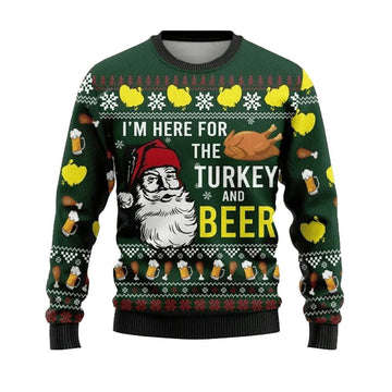 I'm Here For The Turkey and Beer Ugly Christmas Sweater - Moonbestprint