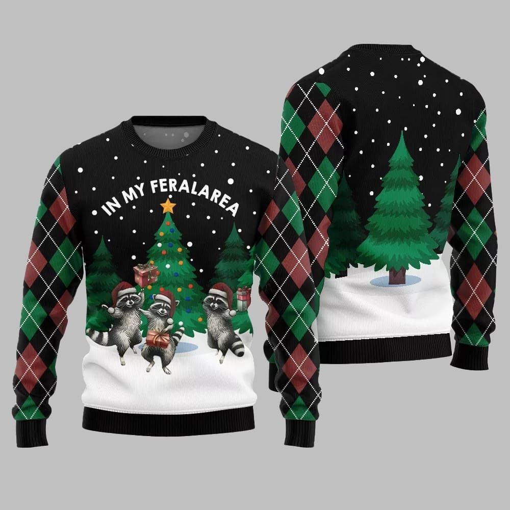 In My Feral Area Raccoon Ugly Sweater Christmas 2026 - Moonbestprint