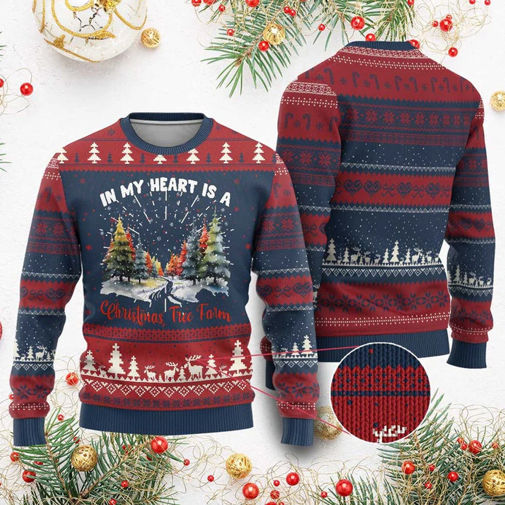In My Heart Is A Xmas Tree Farm Ugly Christmas Sweater - Moonbestprint
