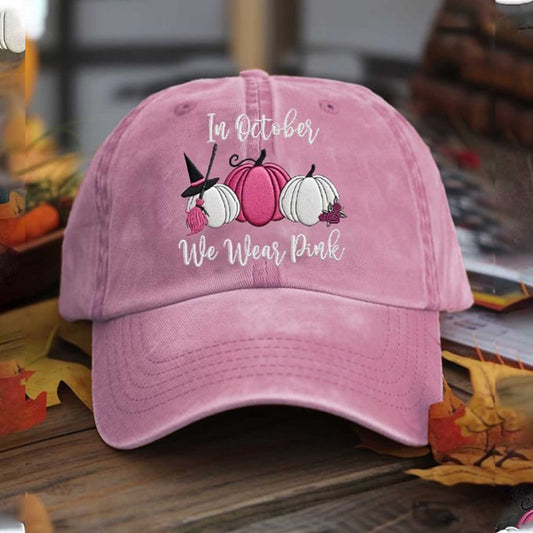 In October We Wear Pink Autumn Pink Pumpkin Hat -Moonbestprint