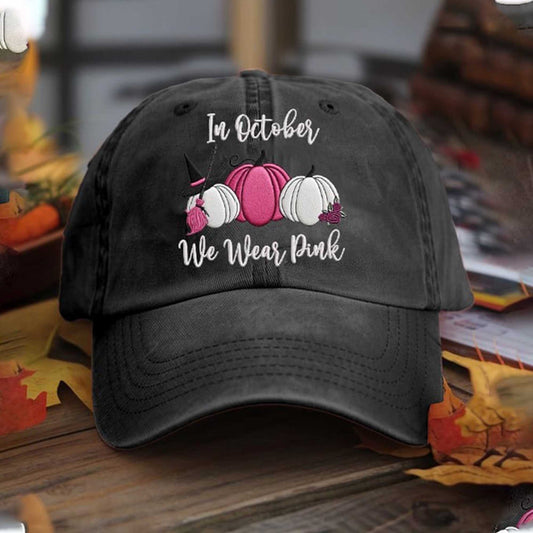In October We Wear Pink Autumn Pink Pumpkin Hat -Moonbestprint