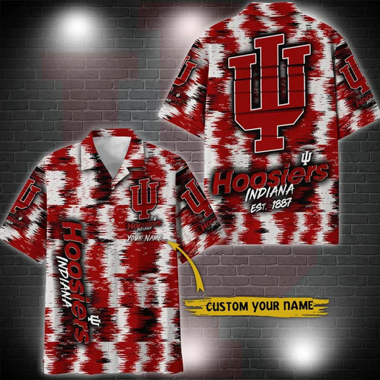 Indiana Hoosiers Aloha Hawaiian Shirt Custom Your Name, NCAA Hawaiian Shirt Moonbestprint