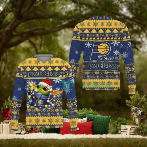 Indiana Pacers Cute Baby Yoda Star Wars Ugly Christmas Sweater, NBA Chritsmas Sweater Moonbestprint