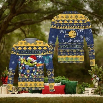 Indiana Pacers Cute Baby Yoda Star Wars Ugly Christmas Sweater, NBA Chritsmas Sweater Moonbestprint