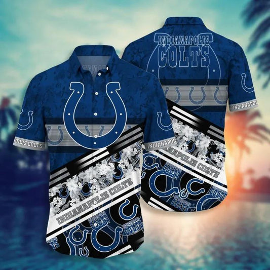 Indianapolis Colts Aloha Camo Hawaiian Shirt, NFL Hawaiian Shirt Moonbestprint