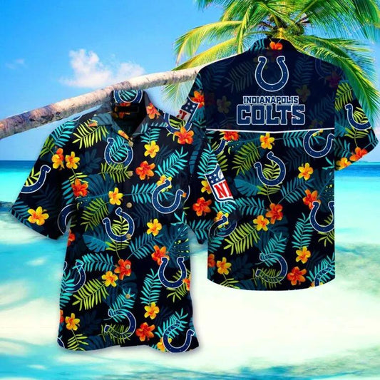 Indianapolis Colts Aloha Colorful Hawaiian Shirt, NFL Hawaiian Shirt Moonbestprint
