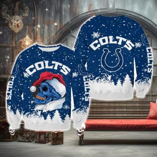 Indianapolis Colts Christmas Skull Garland Halloween Ugly Christmas Sweater, NFL Chritsmas Sweater Moonbestprint
