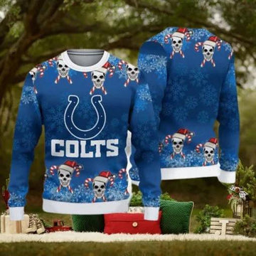 Indianapolis Colts Christmas Skull Ugly Christmas Sweater, NFL Chritsmas Sweater Moonbestprint
