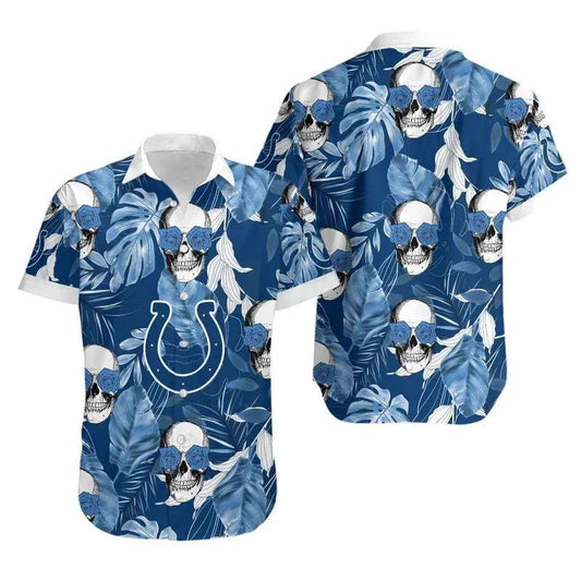 Indianapolis Colts Coconut Leaves And Skulls Hawaii Shirt Summer Collection, NFL Hawaiian Shirt Moonbestprint