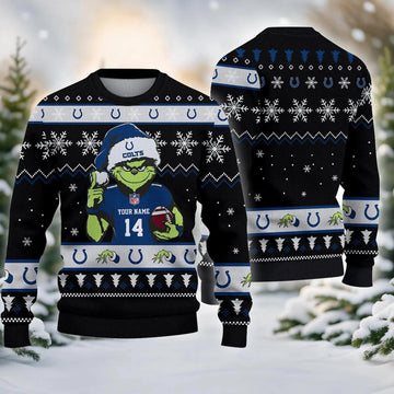 Indianapolis Colts Grinch Custom Ugly Chrismas Sweater, NFL Christmas Sweater Moonbestprint