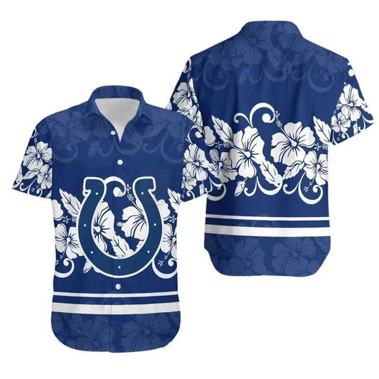 Indianapolis Colts Hibiscus Flowers Hawaii Shirt Summer Collection, NFL Hawaiian Shirt Moonbestprint