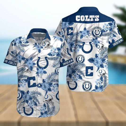 Indianapolis Colts Hibiscus Flowers Hawaiian Shirt, NFL Hawaiian Shirt Moonbestprint