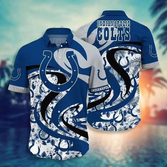 Indianapolis Colts Nfl Hawaii Shirt Tropical Pattern Graphic This Summer Gift For Fan Nfl, NFL Hawaiian Shirt Moonbestprint