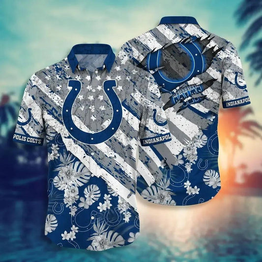 Indianapolis Colts Nfl Hawaiian Sas Floral Print American Flag Beach Shirt Short Style Hot Trending Summer, NFL Hawaiian Shirt Moonbestprint