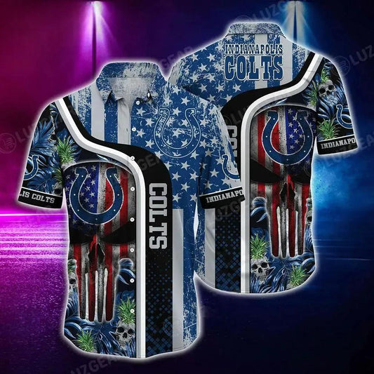 Indianapolis Colts Nfl Hawaiian Shirt Graphic Tropical Pattern Skull Punisher 3D Printed Best Gift For Fans, NFL Hawaiian Shirt Moonbestprint