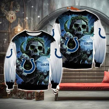 Indianapolis Colts Skull Halloween Bethlehem Halloween Ugly Christmas Sweater, NFL Chritsmas Sweater Moonbestprint