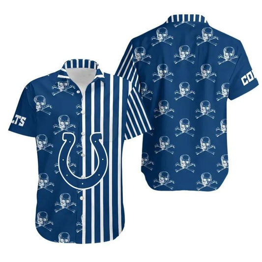 Indianapolis Colts Stripes And Skull Hawaii Shirt Summer Collection, NFL Hawaiian Shirt Moonbestprint