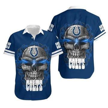 Indianapolis Colts Sugar Skull Nfl Gift For Fan Hawaiian Graphic Print Short Sleeve Hawaiian Shirt, NFL Hawaiian Shirt Moonbestprint