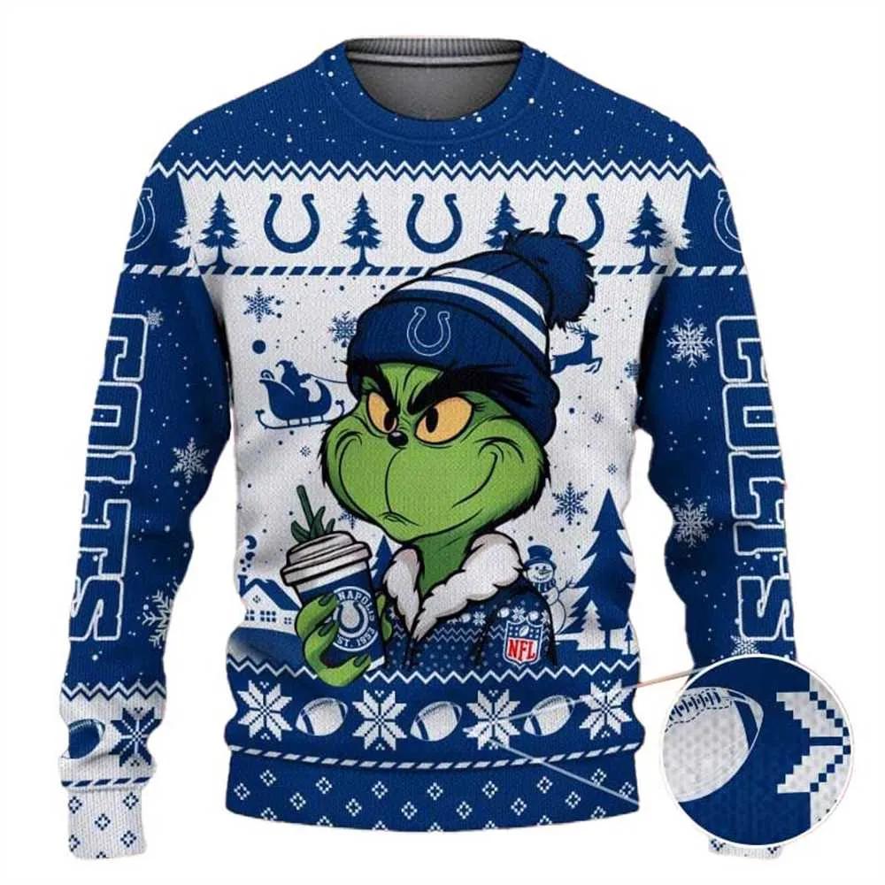 Indianapolis Colts The Grinch Drink Coffee Ugly Christmas Sweater, NFL Christmas Sweater Moonbestprint