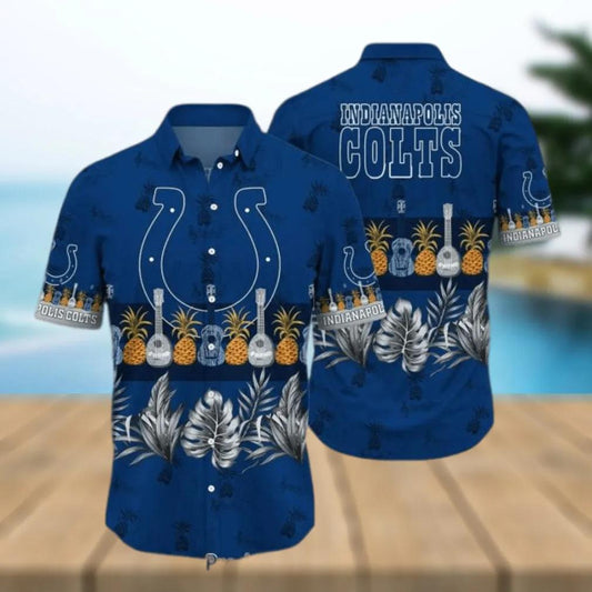 Indianapolis Colts Tropical Pattern Graphic Trends Hawaiian Shirt, NFL Hawaiian Shirt Moonbestprint