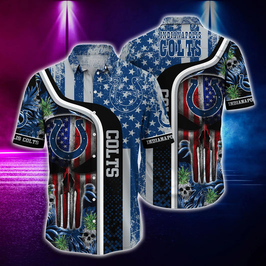 Indianapolis Colts US Flag Skull Hawaiian Shirt, NFL Hawaiian Shirt Moonbestprint