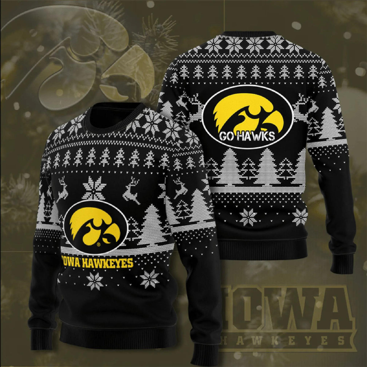 Iowa Hawkeyes Ugly Christmas Sweater, NCAA Christmas Sweater Moonbestprint