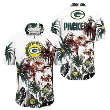 Island Invasion Green Bay Packers White Tropical Hawaiian Shirt - Aloha Shirt - Moonbestprint