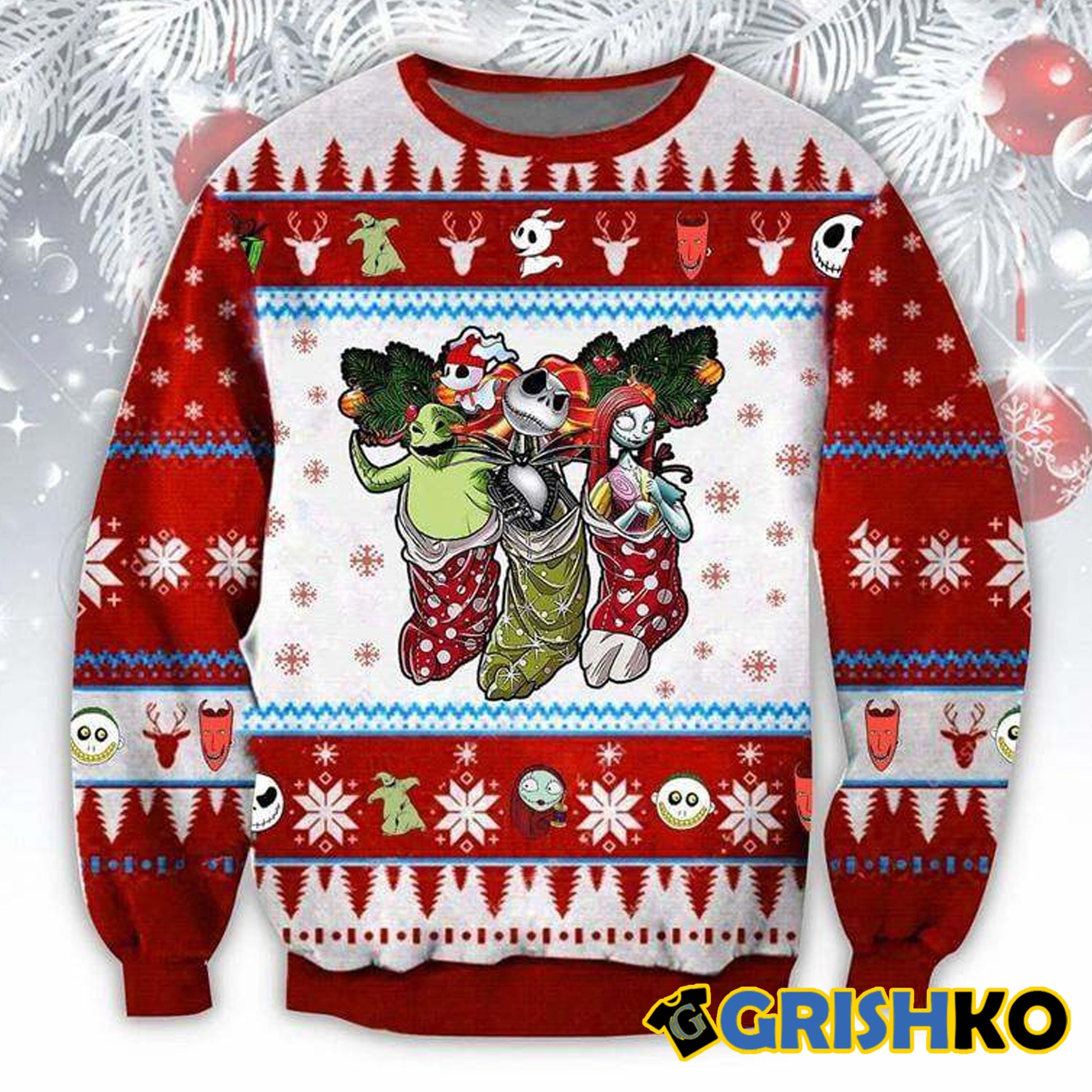 Jack Sally And Oogie Boogie Blue Funny Couples Ugly Christmas Sweaters - Moonbestprint