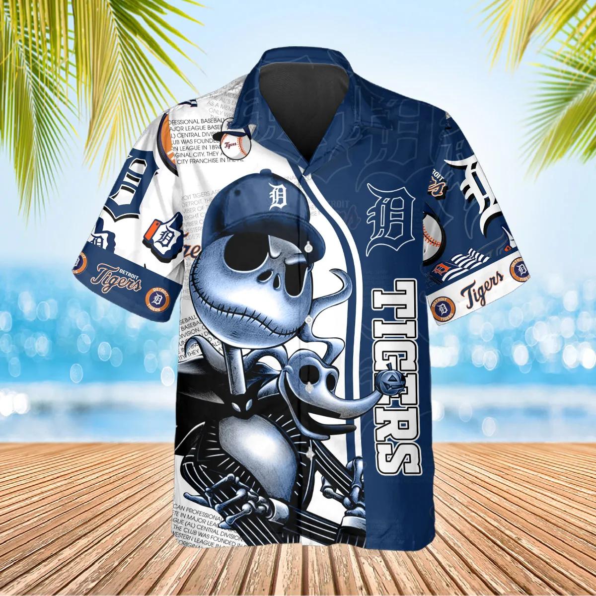 Jack Skeleton Detroit Tigers Hawaiian Shirt, Detroit Tigers Aloha Shirt, MLB Hawaiian Shirt Moonbestprint