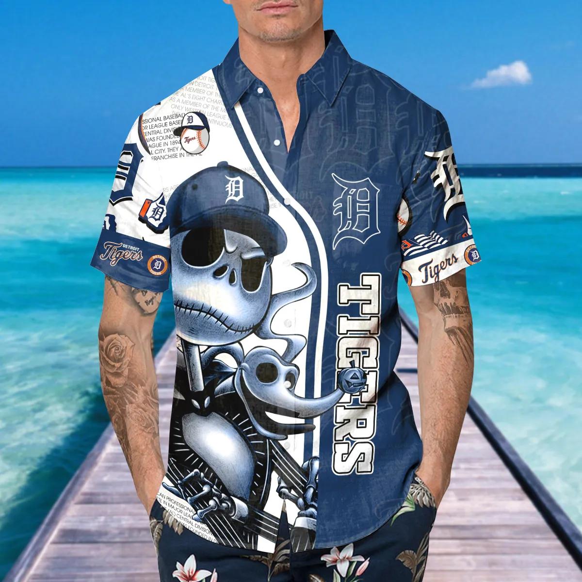Jack Skeleton Detroit Tigers Hawaiian Shirt, Detroit Tigers Aloha Shirt, MLB Hawaiian Shirt Moonbestprint