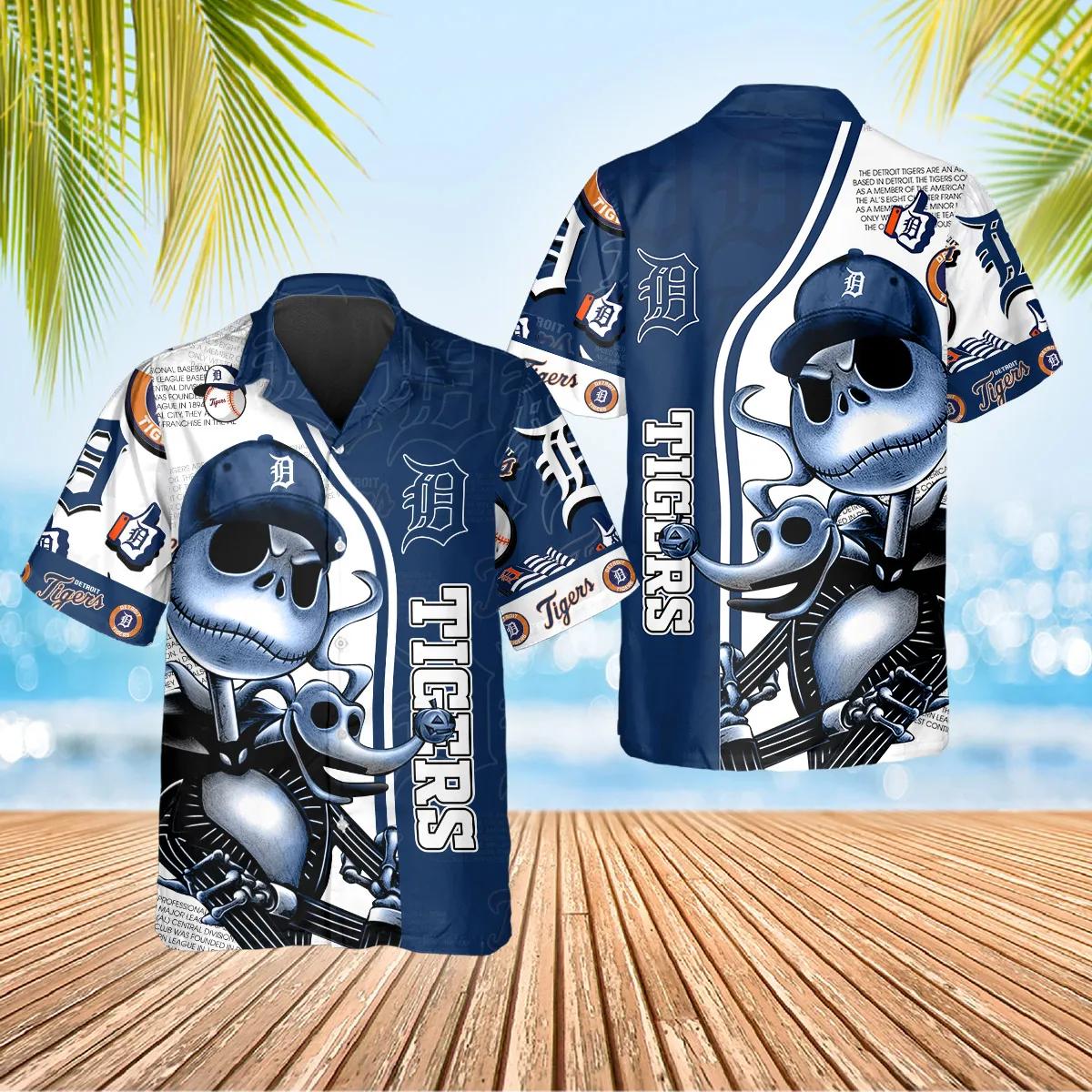 Jack Skeleton Detroit Tigers Hawaiian Shirt, Detroit Tigers Aloha Shirt, MLB Hawaiian Shirt Moonbestprint