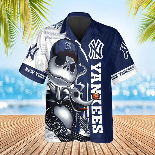 Jack Skeleton New York Yankees Hawaiian Shirt, Hawaiian Yankees Shirt, MLB Hawaiian Shirt Moonbestprint