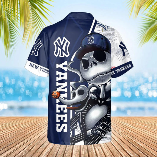 Jack Skeleton New York Yankees Hawaiian Shirt, Hawaiian Yankees Shirt, MLB Hawaiian Shirt Moonbestprint