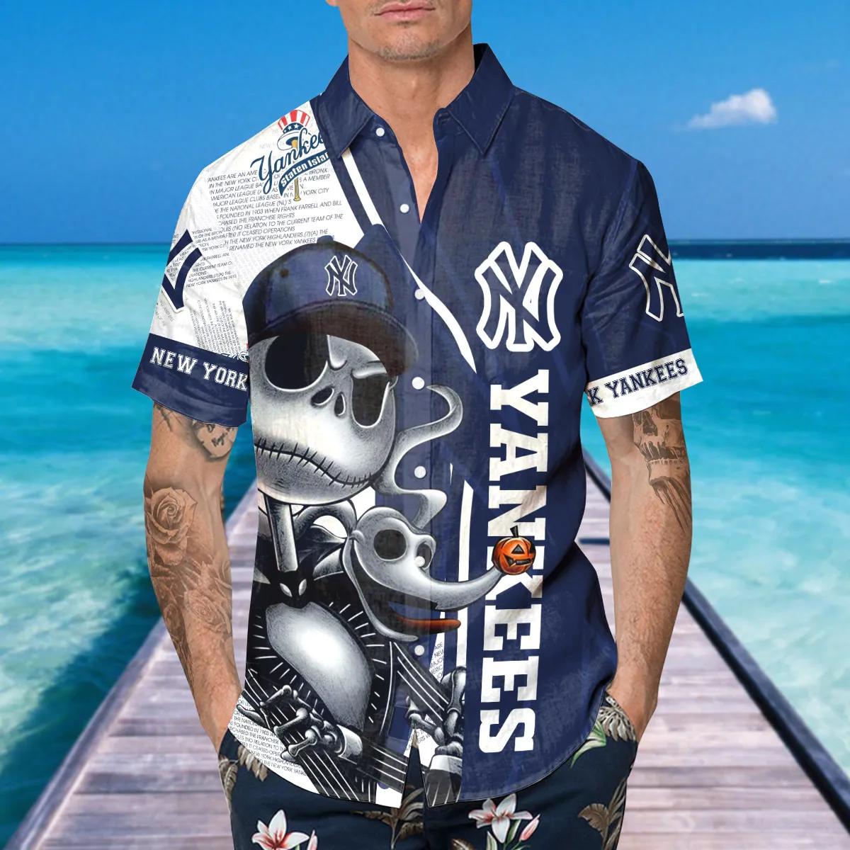 Jack Skeleton New York Yankees Hawaiian Shirt, Hawaiian Yankees Shirt, MLB Hawaiian Shirt Moonbestprint