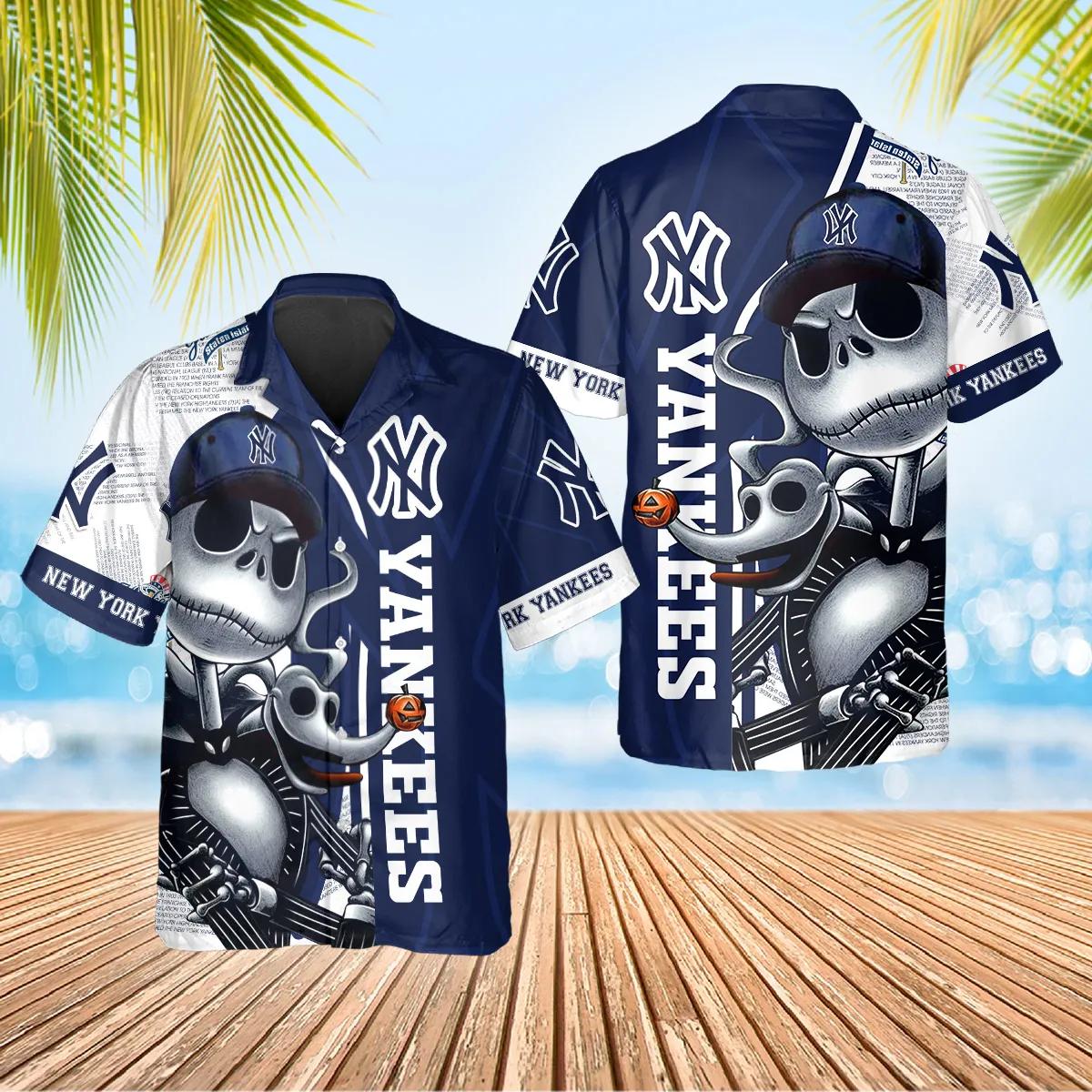 Jack Skeleton New York Yankees Hawaiian Shirt, Hawaiian Yankees Shirt, MLB Hawaiian Shirt Moonbestprint