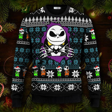Jack Skeleton Nightmare Before Christmas Sweatshirt, Skull Xmas Sweater Moonbestprint