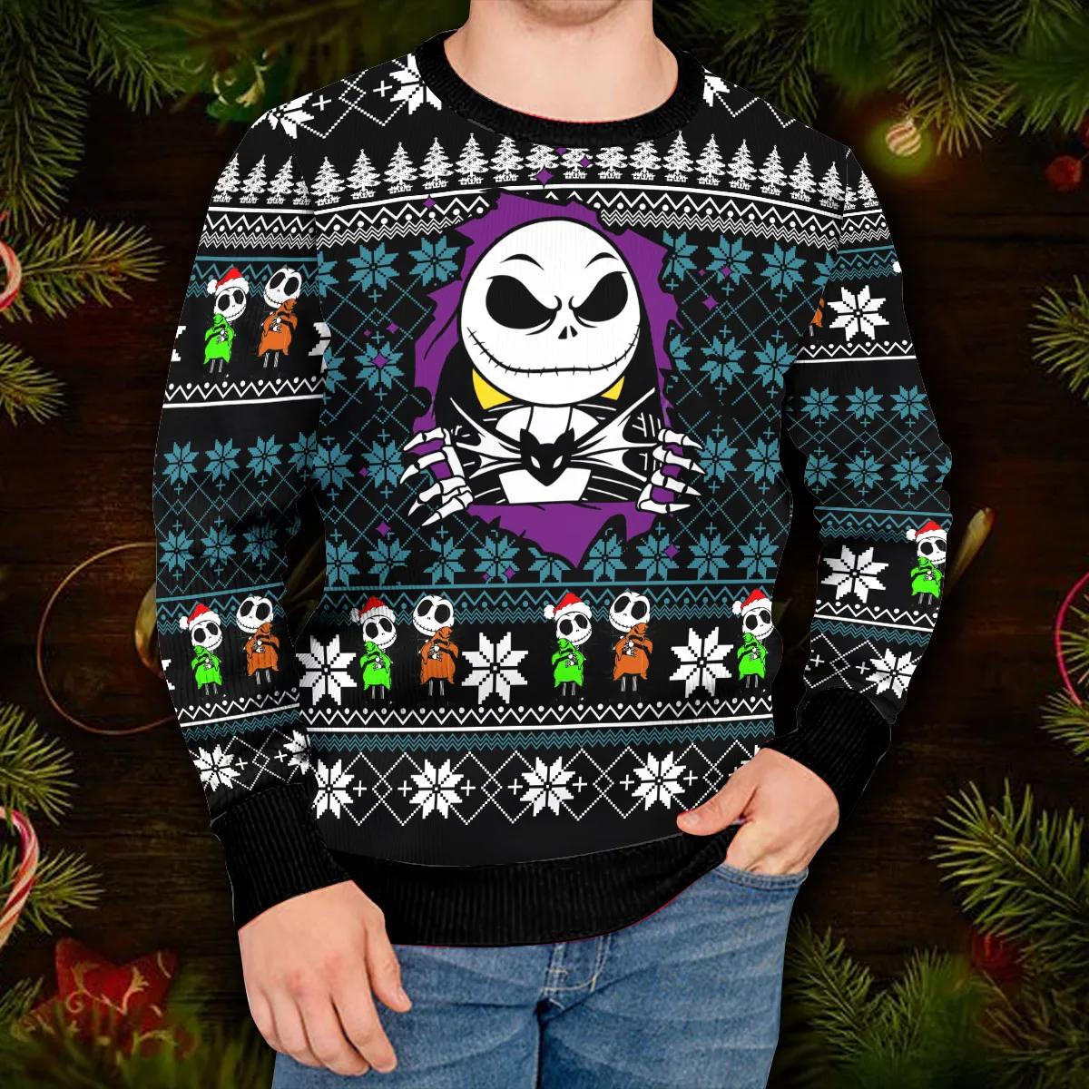 Jack Skeleton Nightmare Before Christmas Sweatshirt, Skull Xmas Sweater Moonbestprint